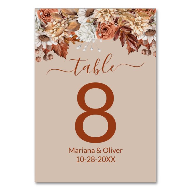 Numeração De Mesa Número da Tabela de Queda Floral Beige (Frente)