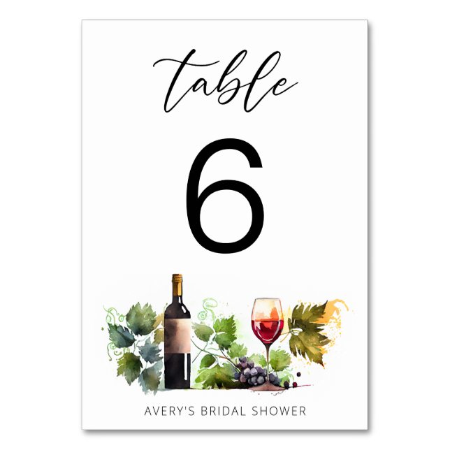Numeração De Mesa Número da tabela de vinhas de aquarela elegante (Frente)