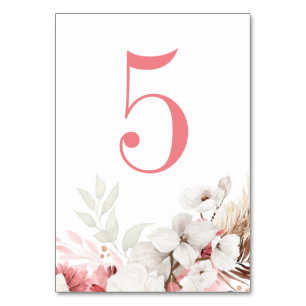 Numeração De Mesa Número da Tabela Elegante de Boho Floral Cor-de-Ro