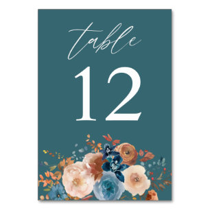 Numeração De Mesa Número da Tabela Floral Azul Beige & Dusty - Teal