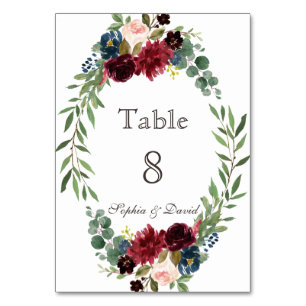 Numeração De Mesa Número da Tabela Floral Azul do Marinho Merlot Chi