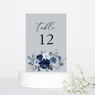 Numeração De Mesa Número da Tabela Floral Azul e Marinho - Cinza Azu