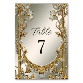 Numeração De Mesa Número da Tabela Floral Branca do Ornamentado Dour