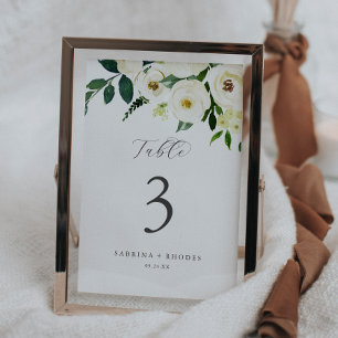Numeração De Mesa Número da Tabela Floral Branca Elegante