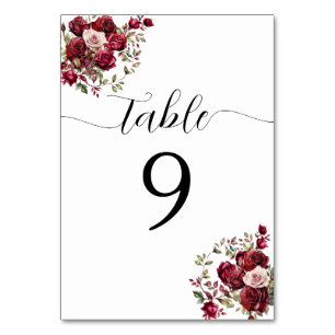 Numeração De Mesa Número da Tabela Floral de Casamento Burgundy