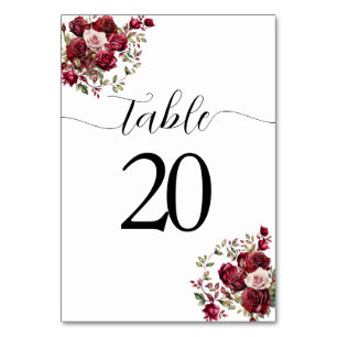 Numeração De Mesa Número da Tabela Floral de Casamento Burgundy