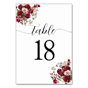 Numeração De Mesa Número da Tabela Floral de Casamento Burgundy