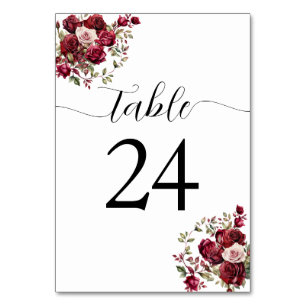 Numeração De Mesa Número da Tabela Floral de Casamento Burgundy