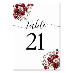Numeração De Mesa Número da Tabela Floral de Casamento Burgundy