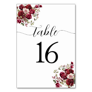 Numeração De Mesa Número da Tabela Floral de Casamento Burgundy