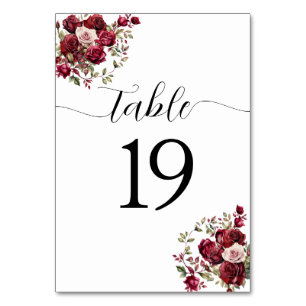 Numeração De Mesa Número da Tabela Floral de Casamento Burgundy