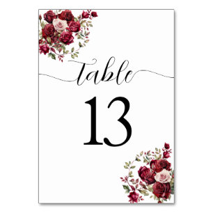 Numeração De Mesa Número da Tabela Floral de Casamento Burgundy