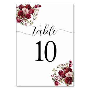 Numeração De Mesa Número da Tabela Floral de Casamento Burgundy