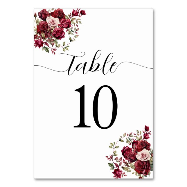 Numeração De Mesa Número da Tabela Floral de Casamento Burgundy (Frente)