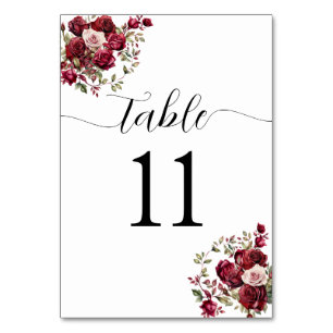 Numeração De Mesa Número da Tabela Floral de Casamento Burgundy