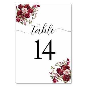 Numeração De Mesa Número da Tabela Floral de Casamento Burgundy