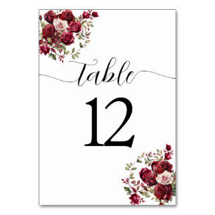 Numeração De Mesa Número da Tabela Floral de Casamento Burgundy