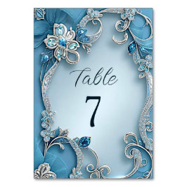 Numeração De Mesa Número da Tabela Floral do Ornamentado Azul