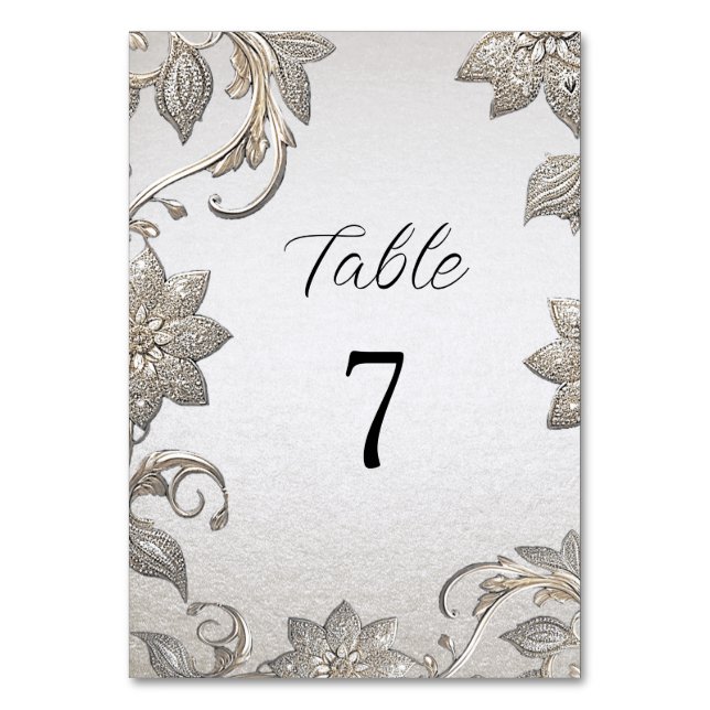 Numeração De Mesa Número da Tabela Floral Dourada Prata (Frente)