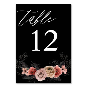 Numeração De Mesa Número da Tabela Floral Rosa e Preta do Halloween