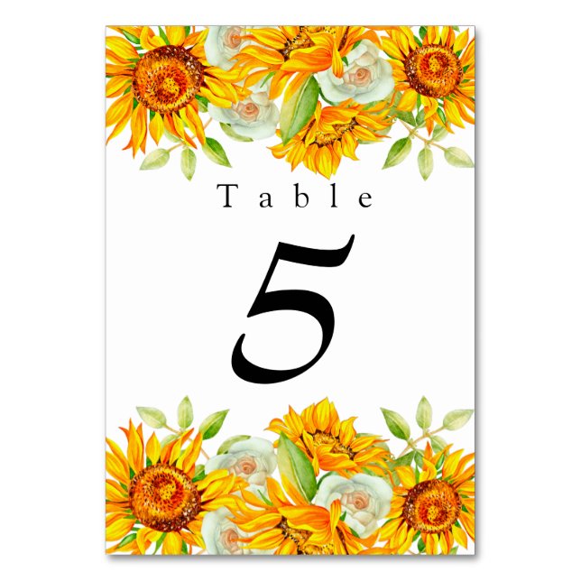 Numeração De Mesa Número da Tabela Girassóis Elegante (Frente)