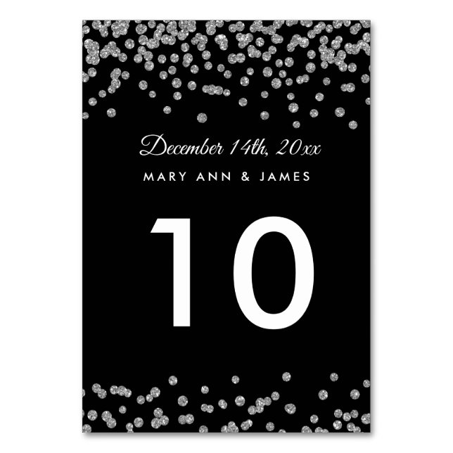 Numeração De Mesa Número da Tabela Silver Faux Glitter Confetti Pret (Frente)