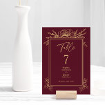 Numeração De Mesa Número da Tabela Simples de Casamento Floral Doura<br><div class="desc">Este simples número floral de mesas de casamento floral de ouro cheio de um belo e sofisticado pano de fundo de merlot escuro com elegante caligrafia de ouro e embelezamentos florais dourados. A história da cor da joia e os sotaques botânicos do ouro, juntamente com uma guião minimamente delicada, criam...</div>