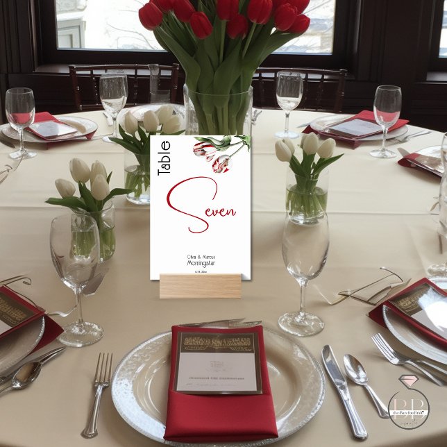 Numeração De Mesa NÚMERO DA TABELA | Tulipas vermelhas e brancas (Works wonderfully with a seating chart for guests to easily find their table - )