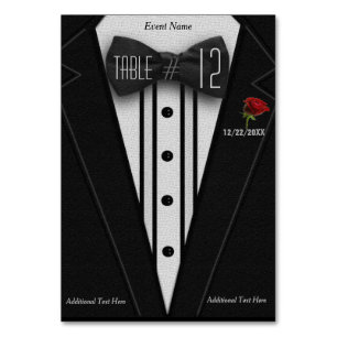 Numeração De Mesa Número da Tabela   Tuxedo preto e Rosa vermelha