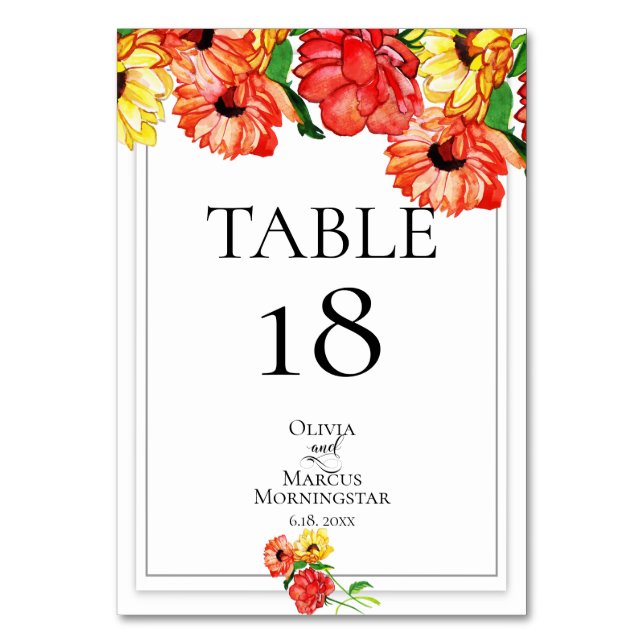 Numeração De Mesa NÚMERO DA TABELA | Vermelho e Amarelo Gerbera Dais (Verso)