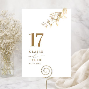 Numeração De Mesa Número de Mesa Branco e Dourado, Elegante e Minima