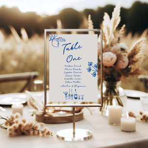Numeração De Mesa Número de Mesa Casamento Azul Francês Desenhado à