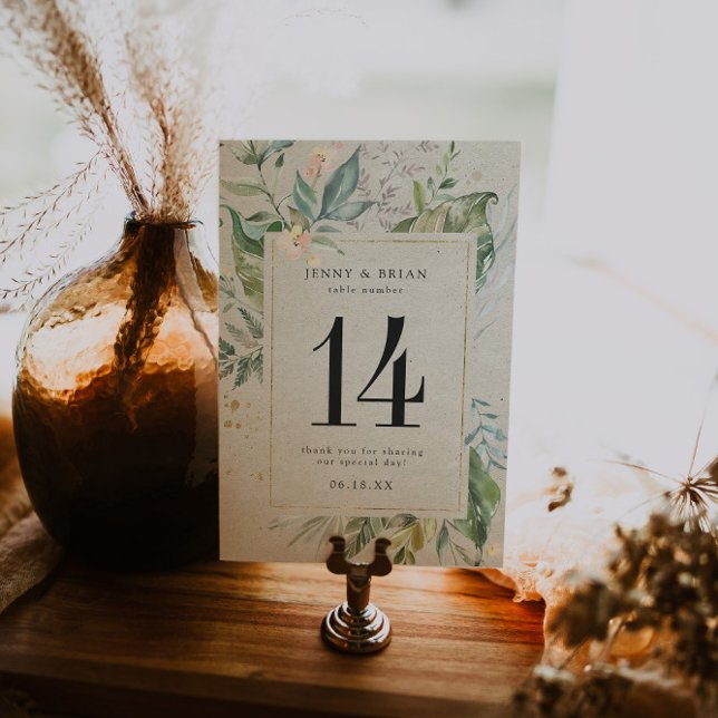 Numeração De Mesa Número de Mesa Casamento Elegante Verde Dourado (Criador carregado)