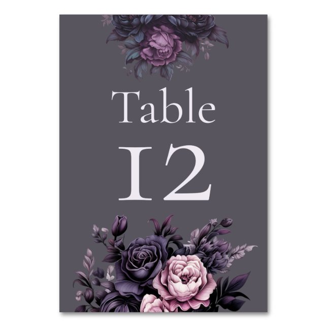 Numeração De Mesa Número de Mesa Casamento Floral Ameixa Gótica (Frente)