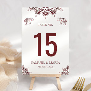 Numeração De Mesa Número de Mesa Casamento Indiano Henna Burgundy El