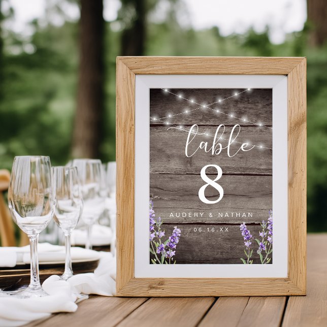 Numeração De Mesa Número de Mesa Casamento Luzes Lavanda Rústica (Rustic Lavender Lights Wedding Table Number)
