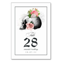 Número de Mesa Caveira Gótica Floral Rosa