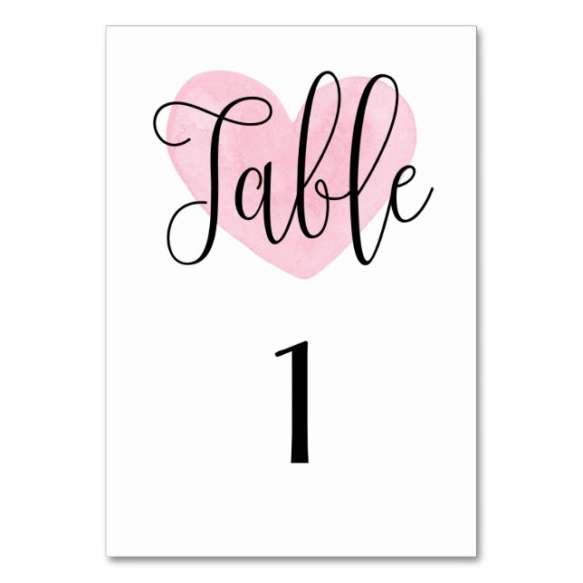 Numeração De Mesa Número de mesa com coração rosa. Casamento moderno (Frente)