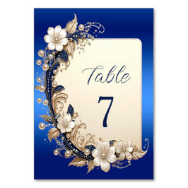 Numeração De Mesa Número de Mesa com Embelezamento Floral Azul Branc