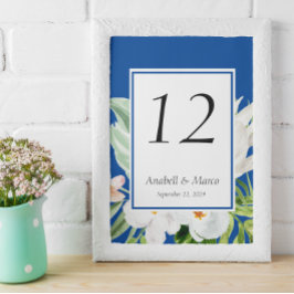 Numeração De Mesa Número de mesa com flores azuis e brancas