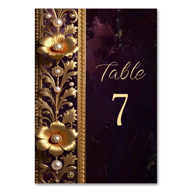 Numeração De Mesa Número de Mesa com Ornamento Floral Dourado e Péro (Frente)