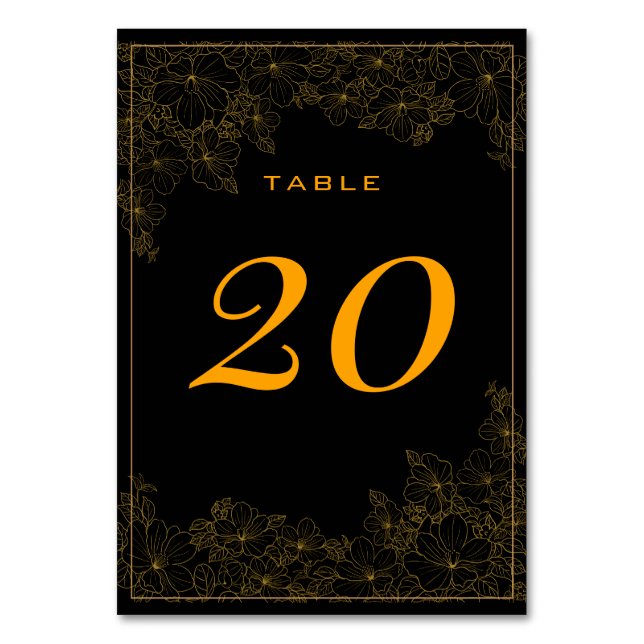 Numeração De Mesa Número de Mesa com Padrão Preto Elegante e Dourado (Frente)