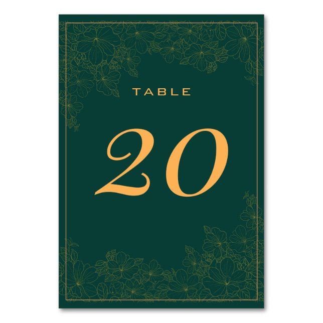 Numeração De Mesa Número de Mesa com Padrão Sutil Esmeralda Elegante (Frente)