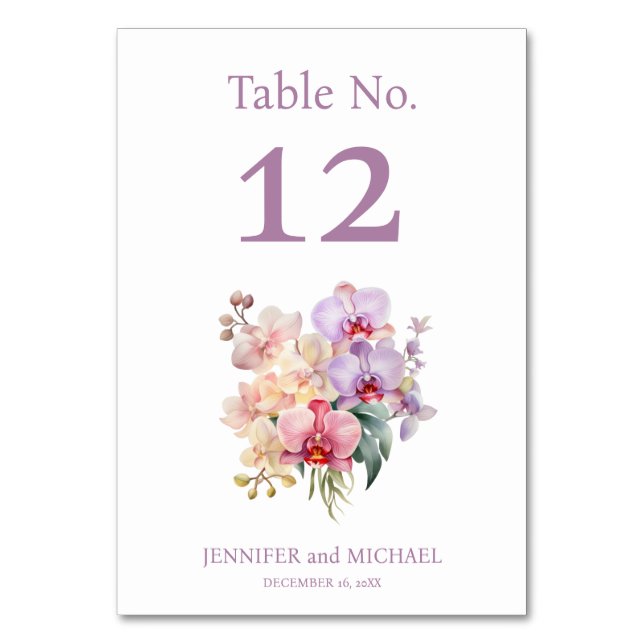Numeração De Mesa Número de Mesa de Casamento Aquarela Orquídeas Pas (Frente)