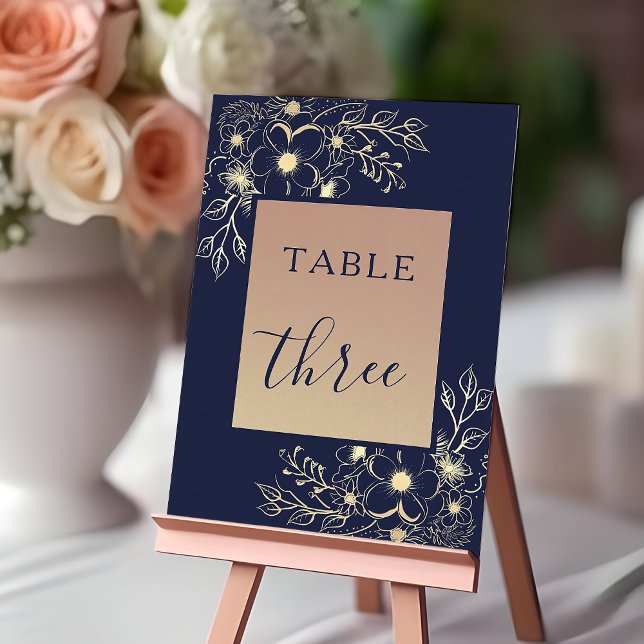 Numeração De Mesa Número de Mesa de Casamento Azul Marinho e Dourado (Criador carregado)