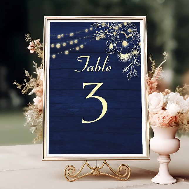 Numeração De Mesa Número de Mesa de Casamento Azul Marinho Rústico (Criador carregado)