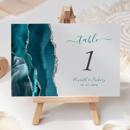 Numeração De Mesa Número de Mesa de Casamento Azul Teal Prata Ágata