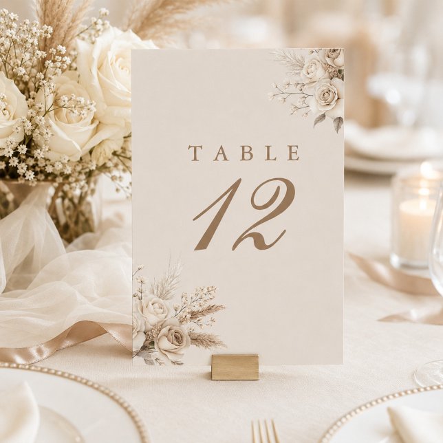 Numeração De Mesa Número de Mesa de Casamento Bege Champanhe Rosas d (Ivory Roses Champagne Beige Wedding Table Number)