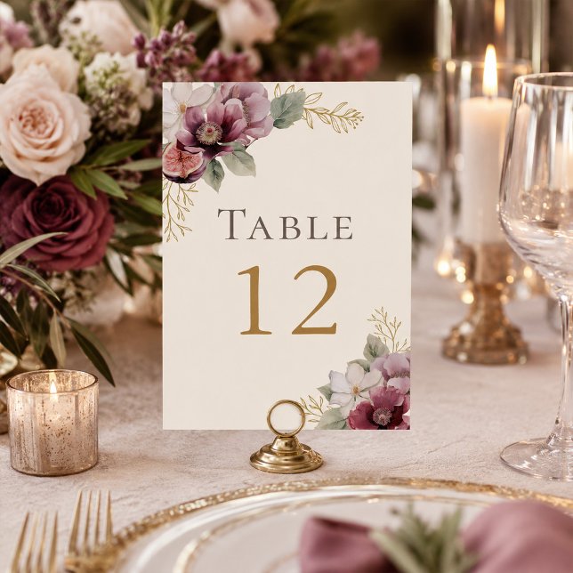 Numeração De Mesa Número de Mesa de Casamento Botânico Ameixa & Oliv (Plum & Olive Botanical Wedding Table Number)