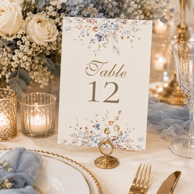Numeração De Mesa Número de Mesa de Casamento Botânico Azul Empoeira (Dusty Blue Botanical Wedding Table Number)